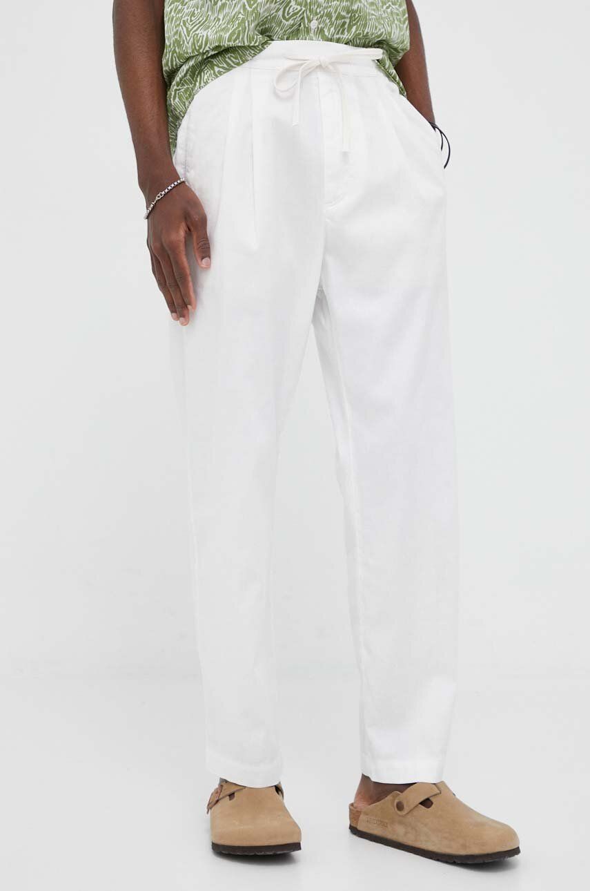 Drykorn pantaloni din in Morvi culoarea alb, drept Alb imagine noua