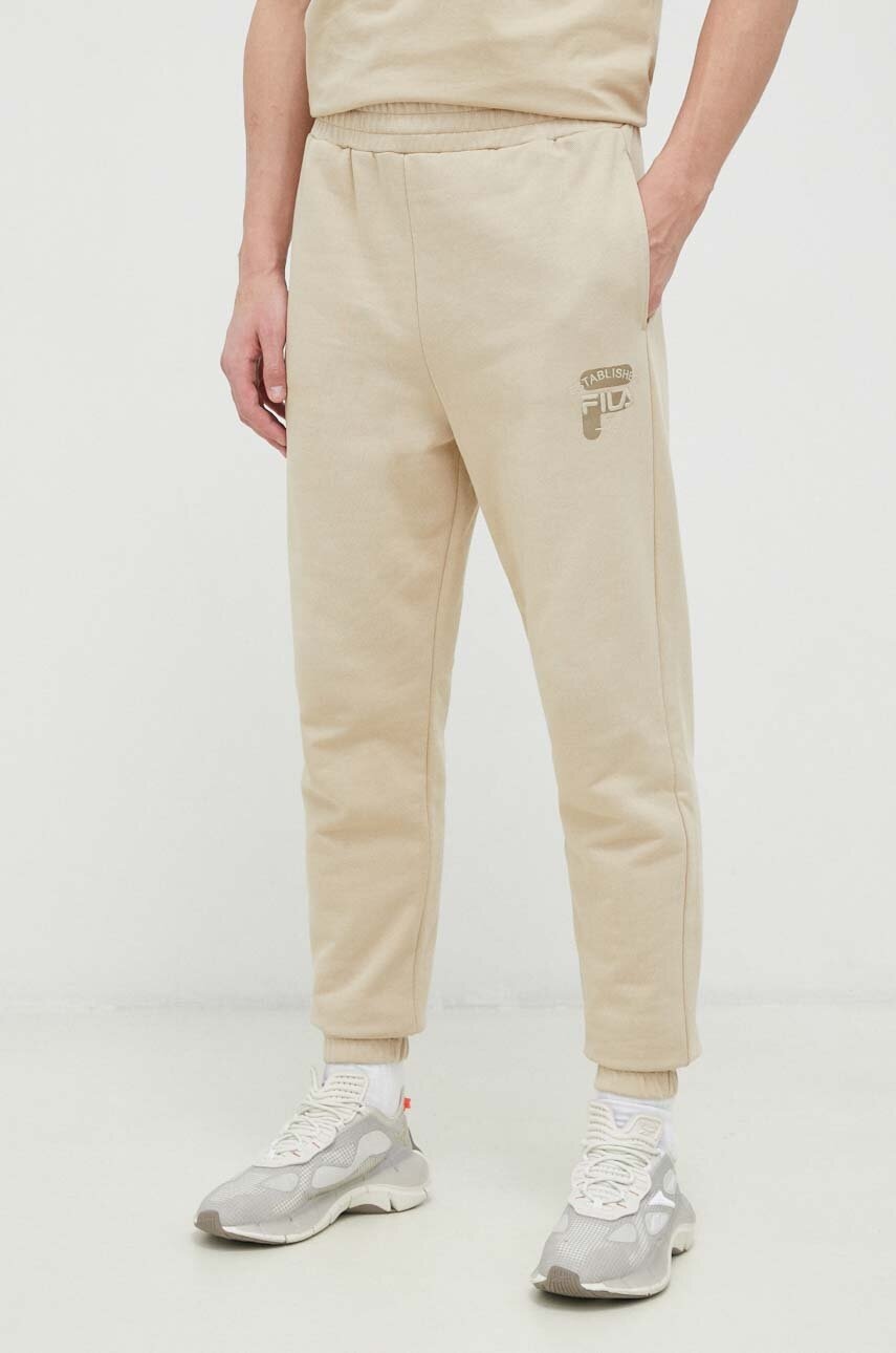 Fila Pantaloni De Trening Din Bumbac Culoarea Bej, Neted