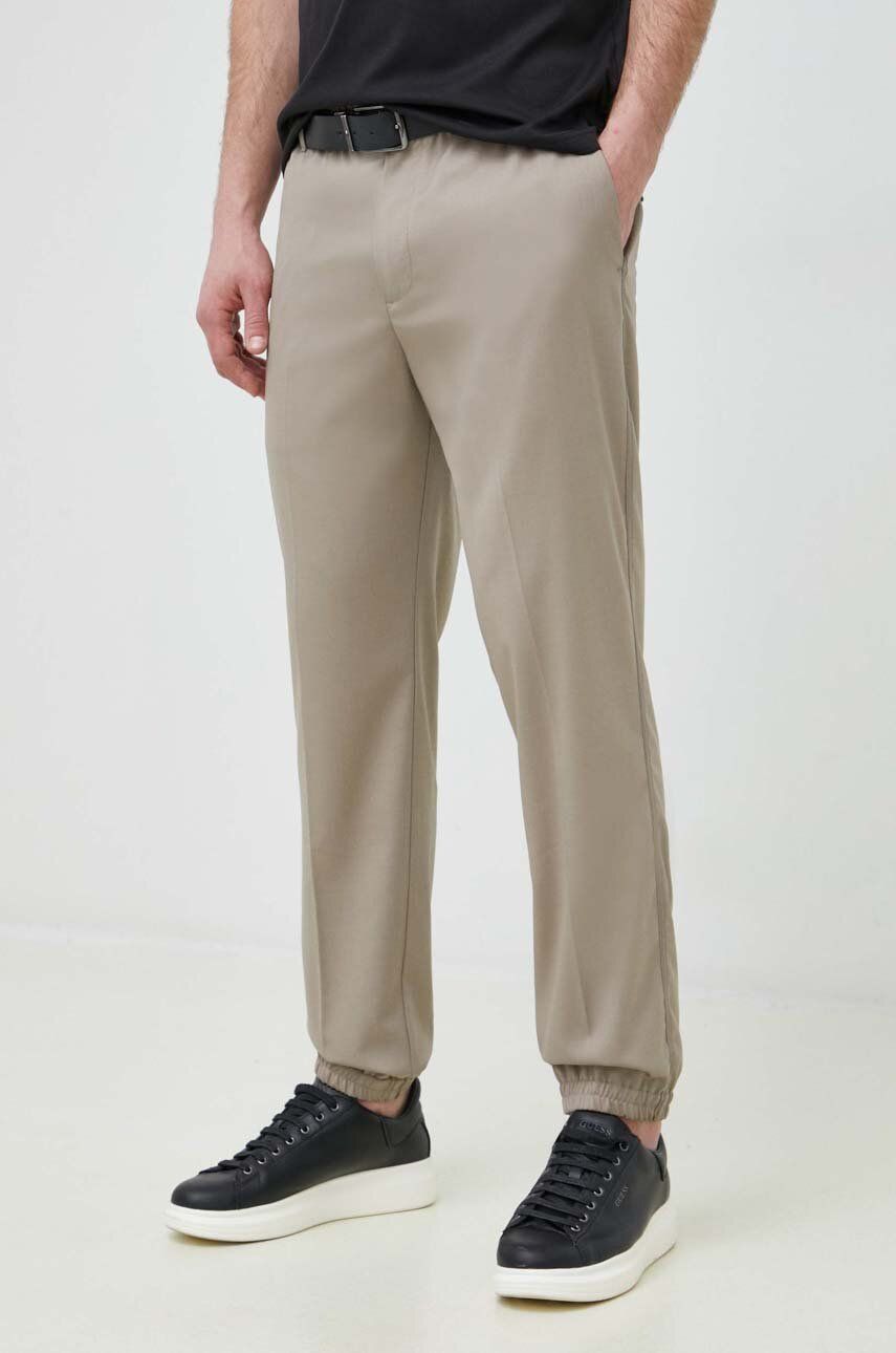 Kalhoty Emporio Armani pánské, béžová barva, jednoduché - béžová -  Materiál č. 1: 50 % Polyest