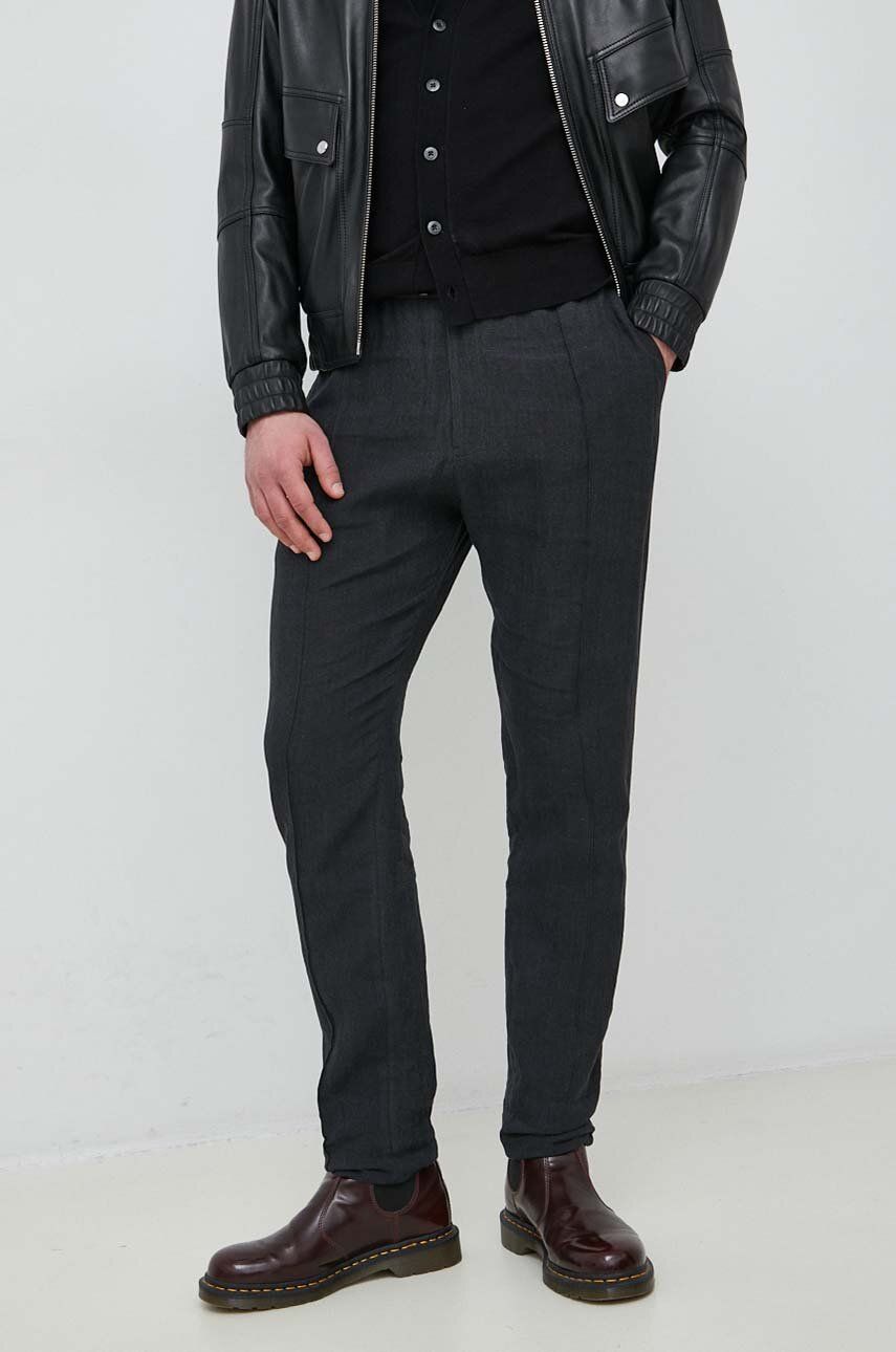 Levně Plátěné kalhoty Emporio Armani černá barva, jednoduché