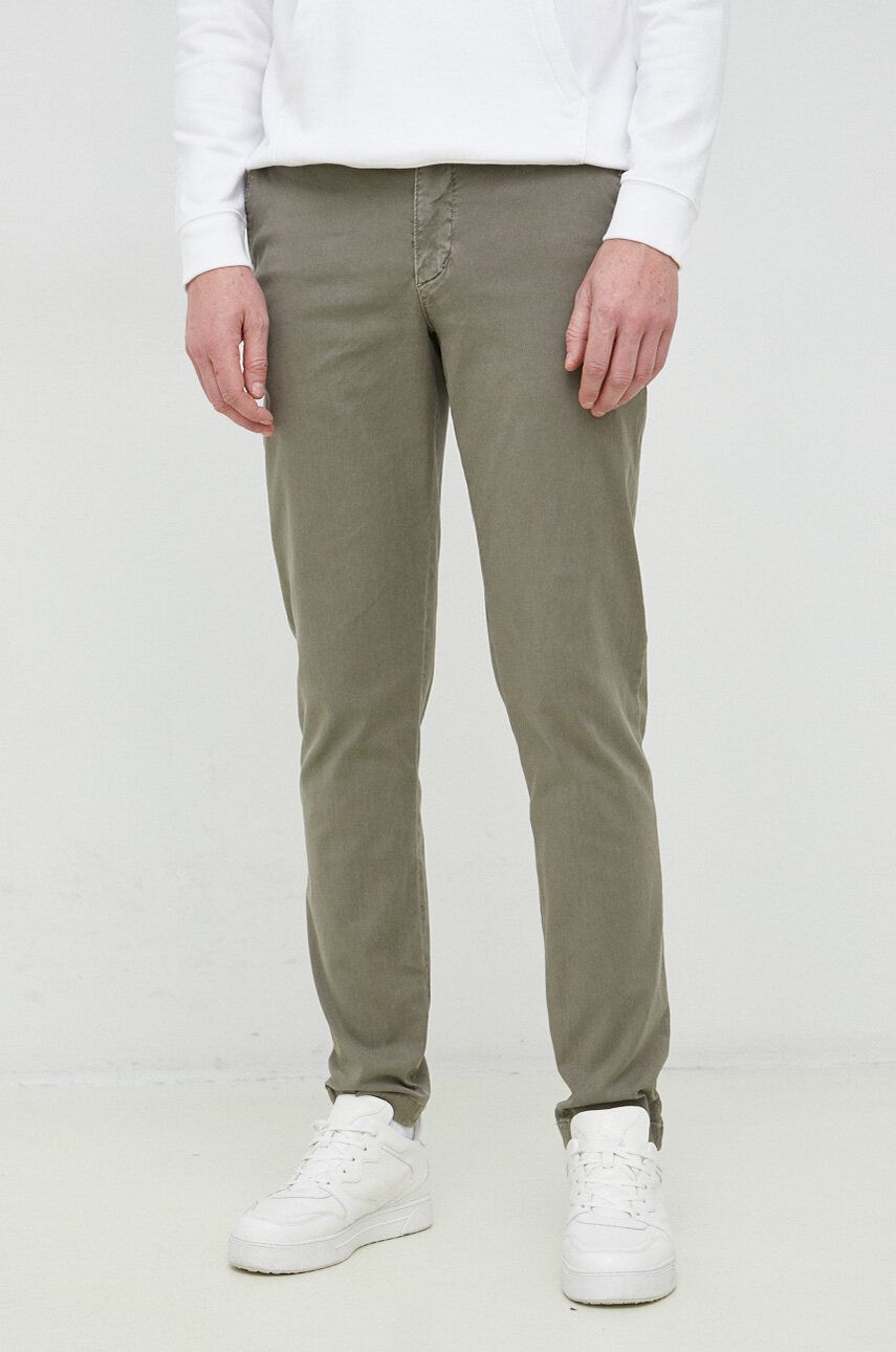 Kalhoty s příměsí lnu Tommy Hilfiger zelená barva, ve střihu chinos - zelená -  67 % Bavlna