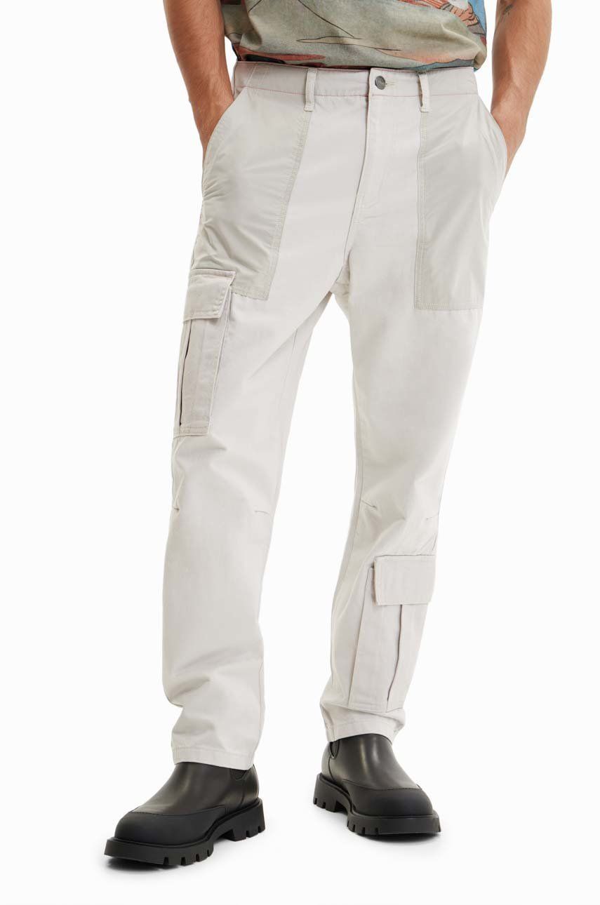 Kalhoty Desigual pánské, béžová barva, ve střihu cargo - béžová -  100 % Bavlna