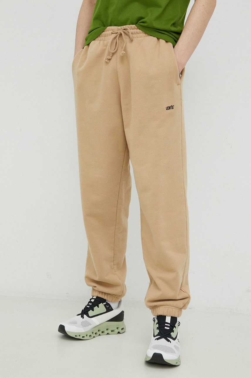 Levi's pantaloni de trening din bumbac gold tab barbati, culoarea bej, neted