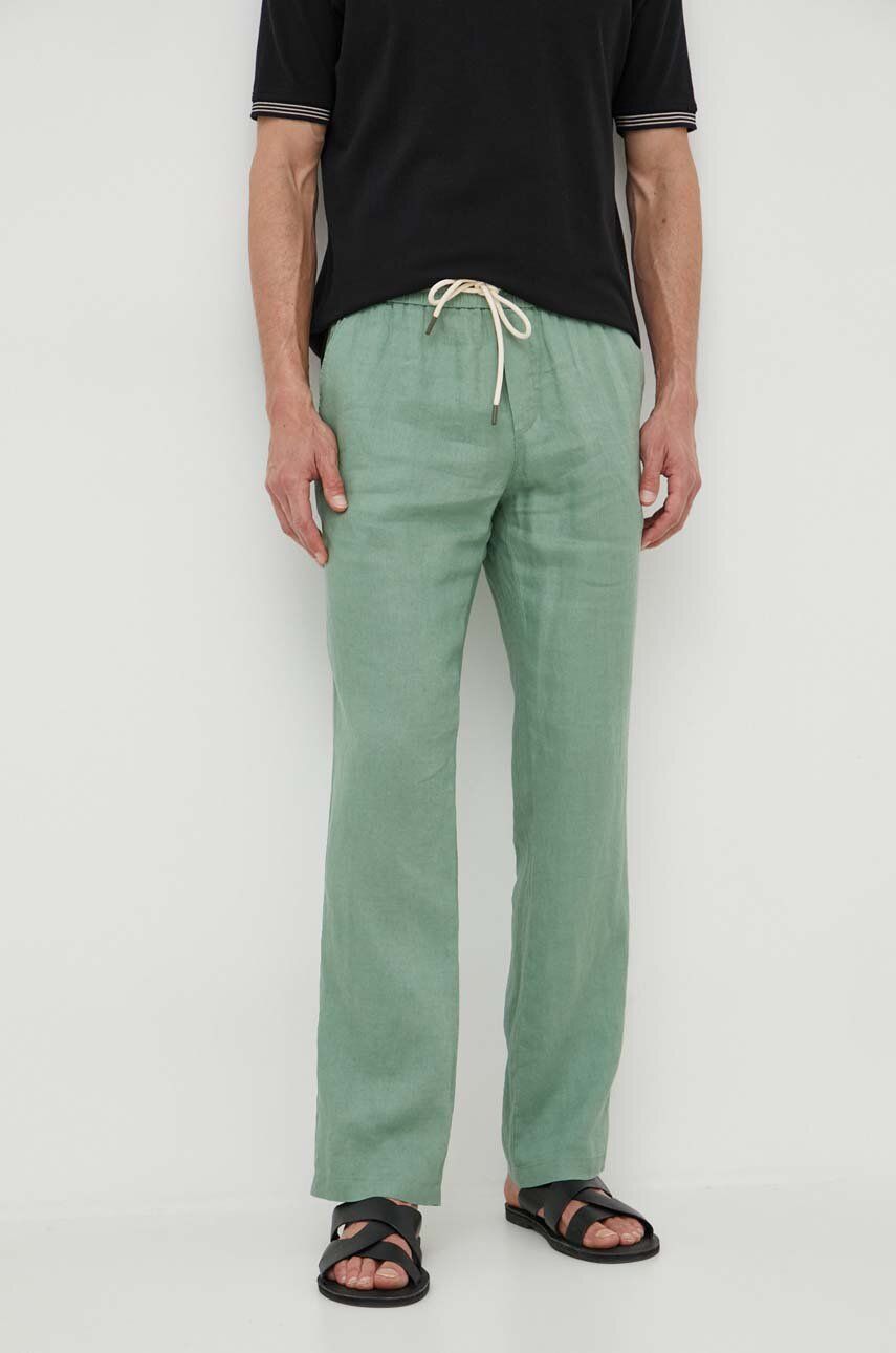 Sisley pantaloni din in culoarea verde answear.ro