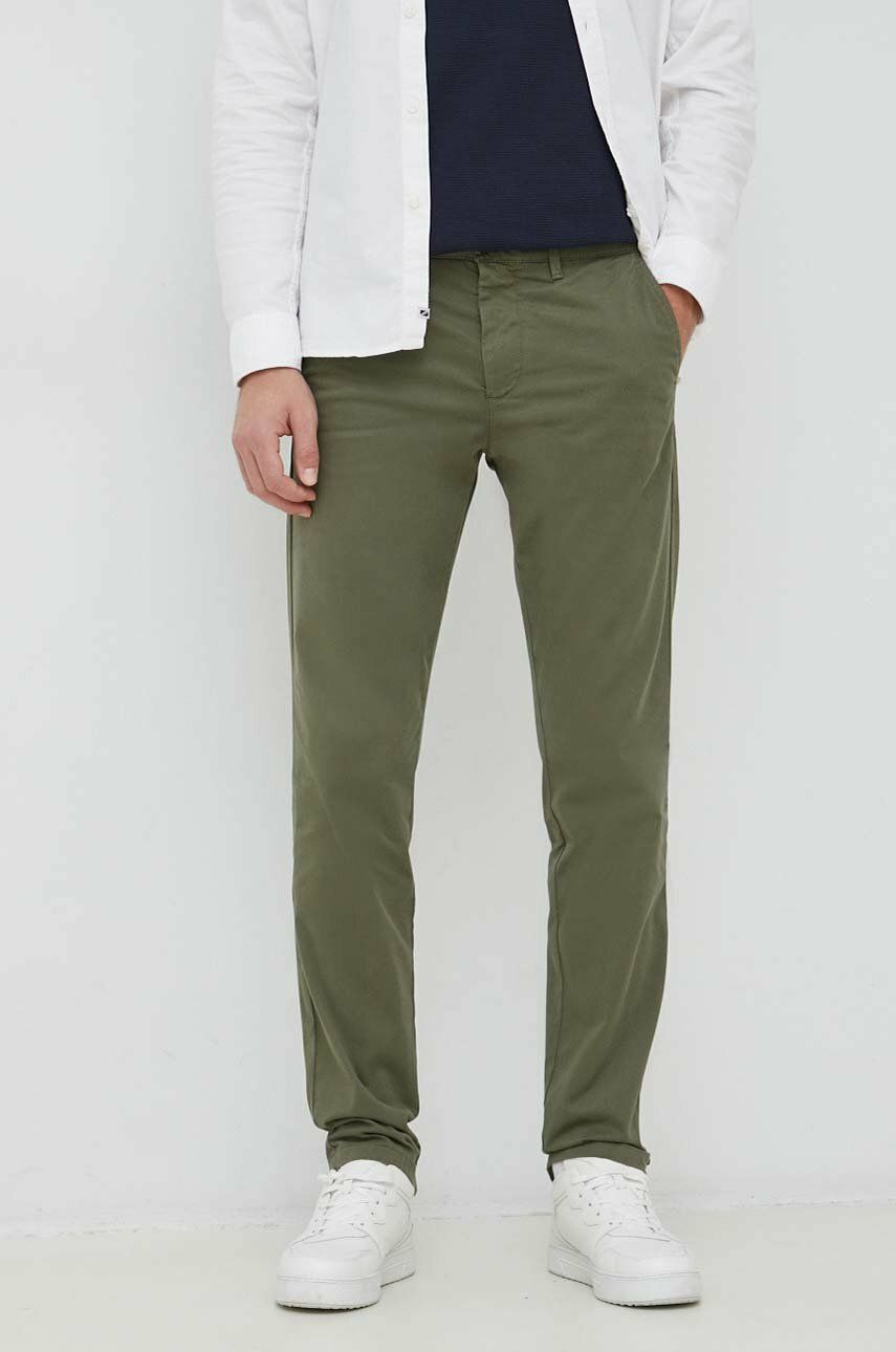 United Colors of Benetton pantaloni Barbati, culoarea verde, cu fason chinos