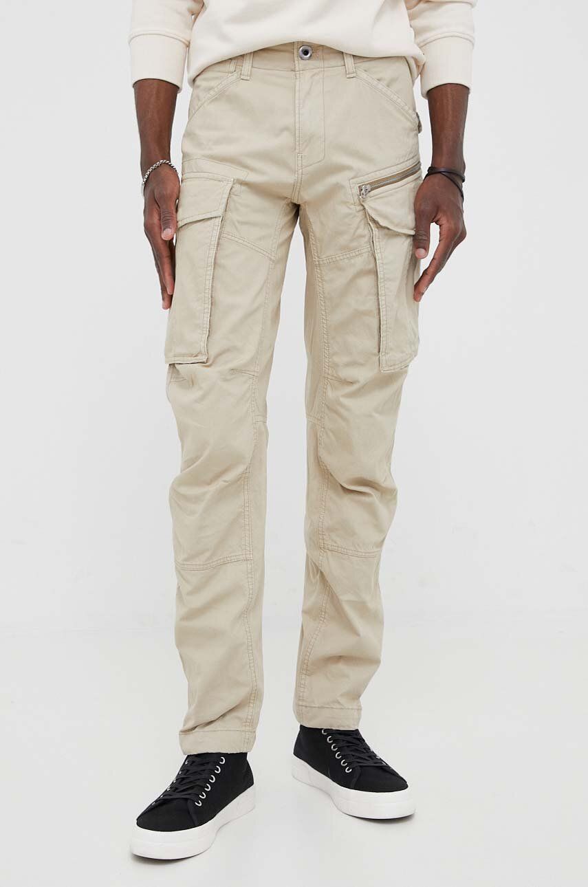 G-Star Raw pantaloni de bumbac culoarea bej, drept