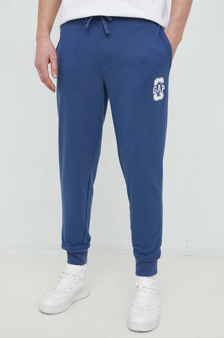 GAP pantaloni de trening culoarea albastru marin, cu imprimeu