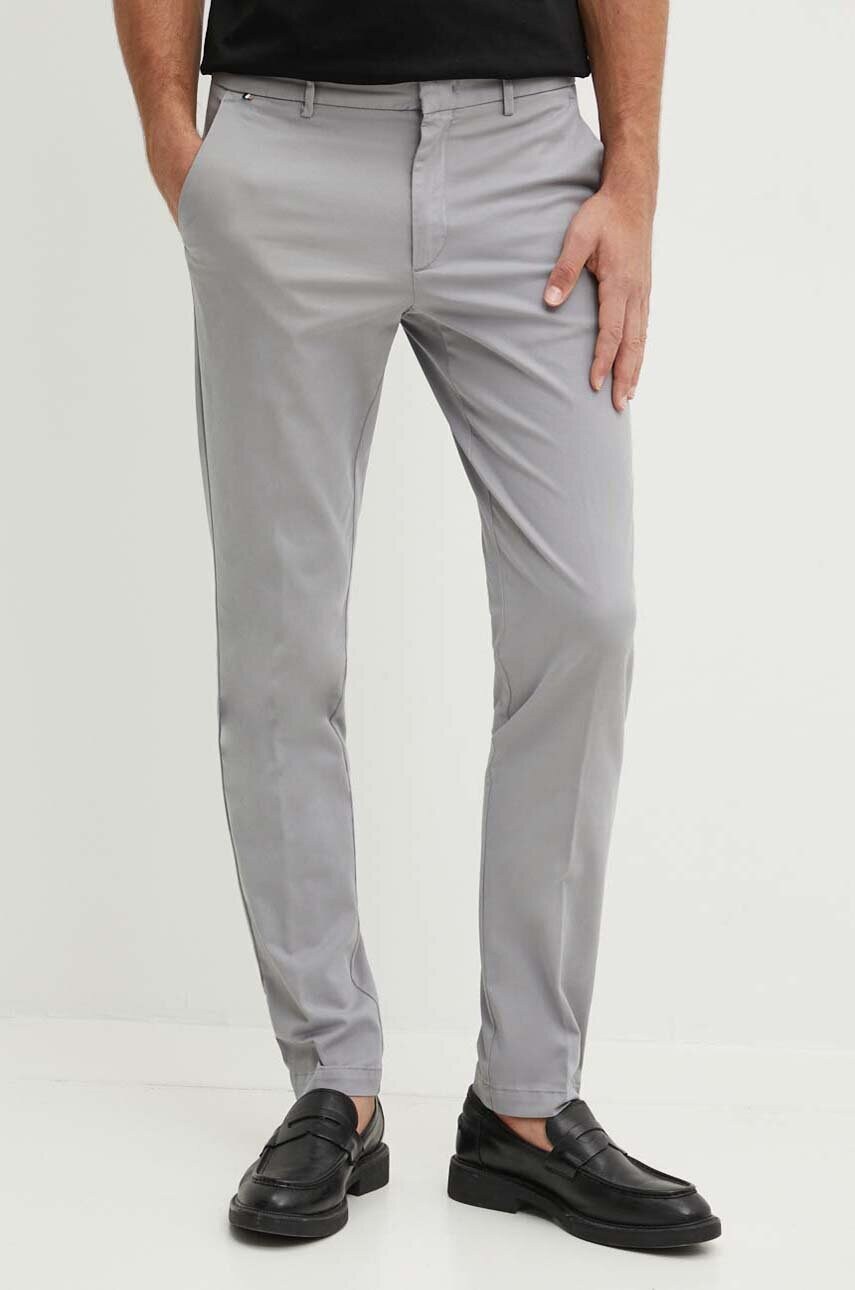 BOSS pantaloni barbati, culoarea gri, mulata