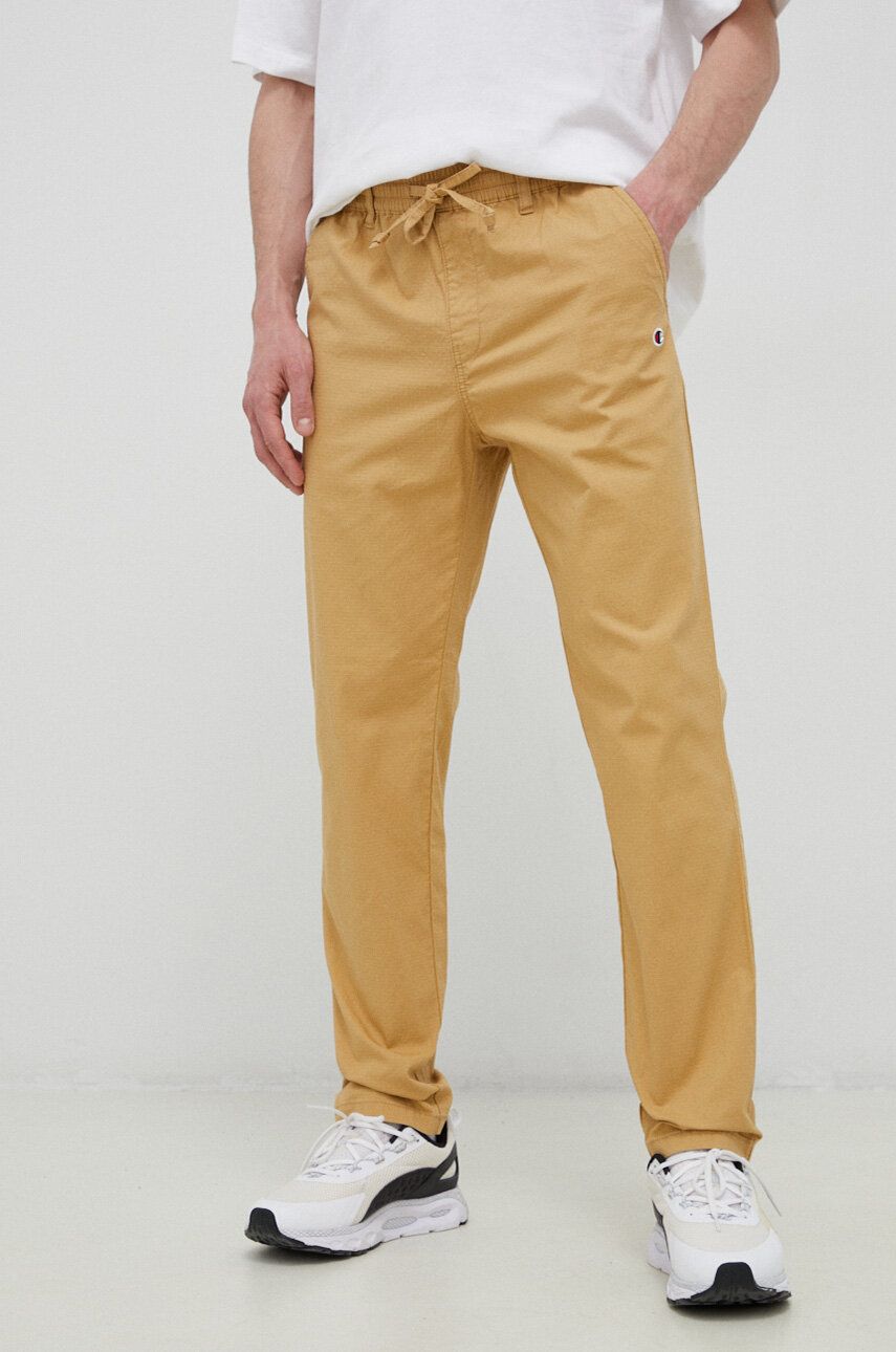 Kalhoty Champion pánské, béžová barva, jednoduché - béžová -  Hlavní materiál: 98 % Bavlna