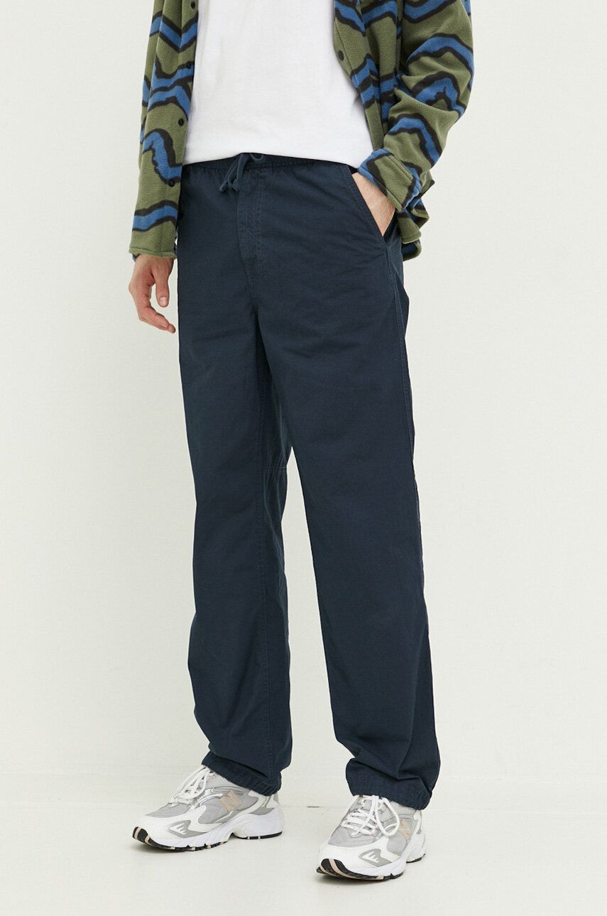 Superdry pantaloni de bumbac culoarea albastru marin, drept