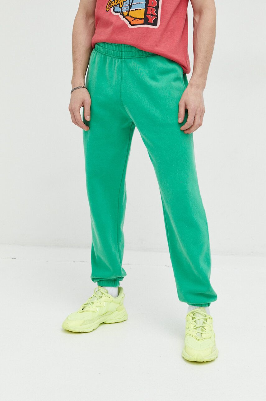 Superdry pantaloni de trening culoarea verde, neted
