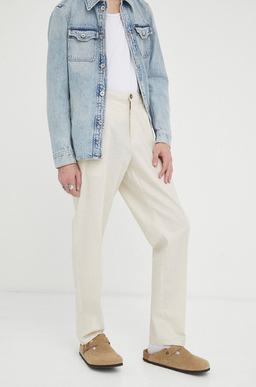 Kalhoty s příměsí lnu Les Deux béžová barva - béžová -  Hlavní materiál: 40 % Bavlna