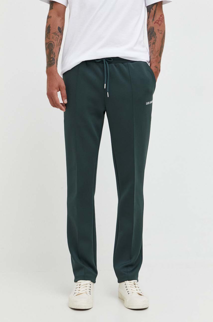Les Deux pantaloni de trening culoarea verde, neted