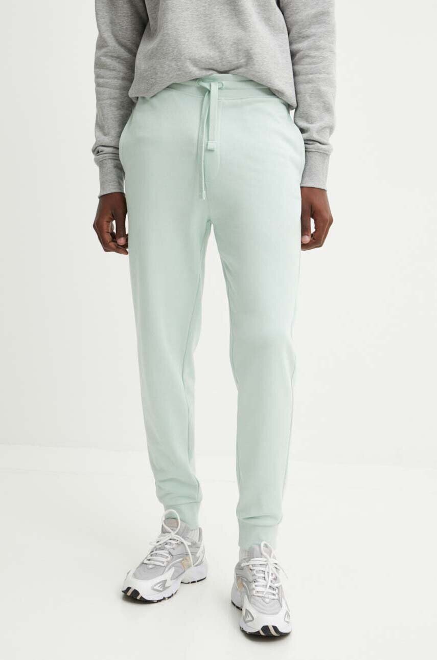 HUGO pantaloni de trening din bumbac culoarea verde, neted, 50489617