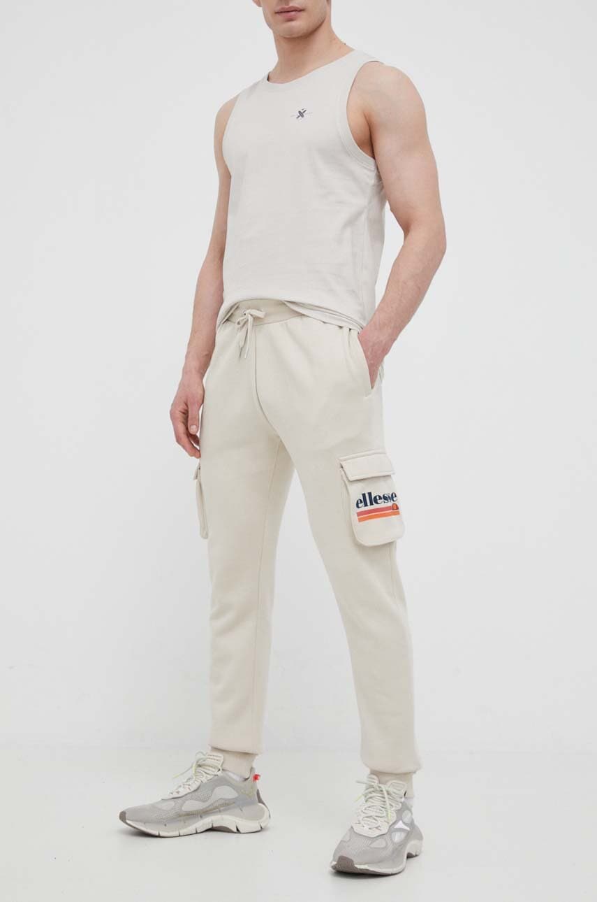 Ellesse Pantaloni De Trening Culoarea Bej, Cu Imprimeu