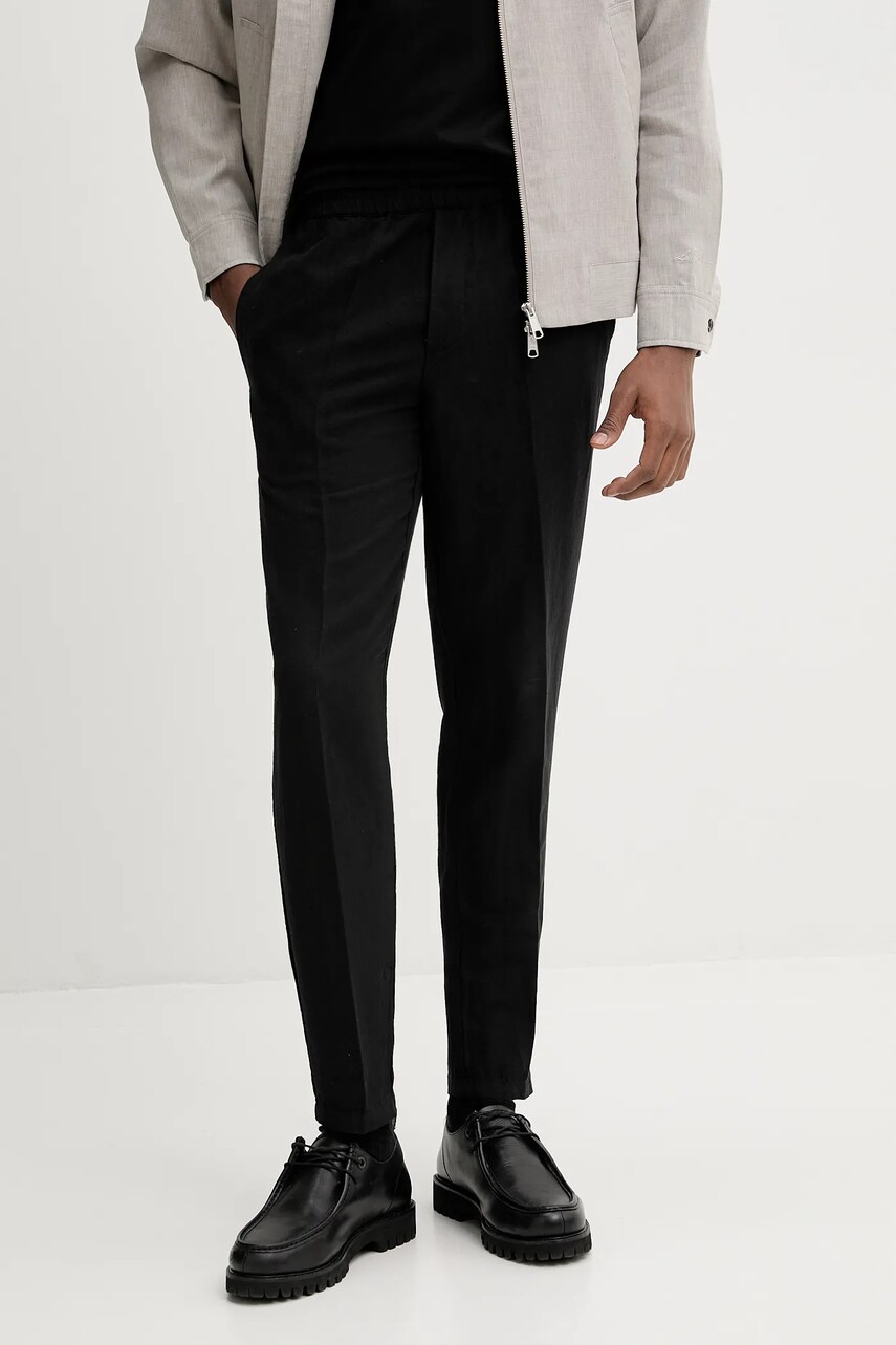 Samsoe Samsoe pantaloni din in culoarea gri, mulata