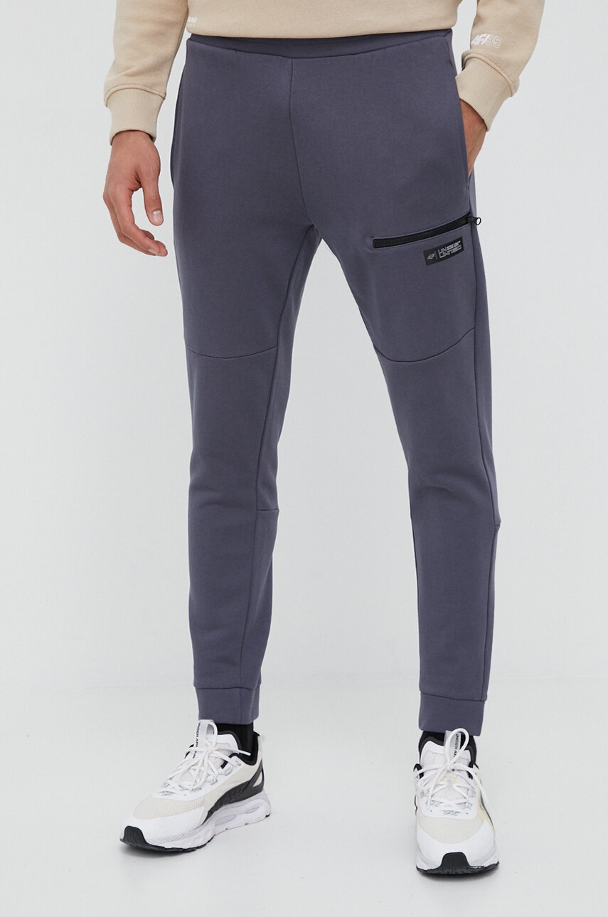 4F pantaloni de trening din bumbac culoarea gri, neted