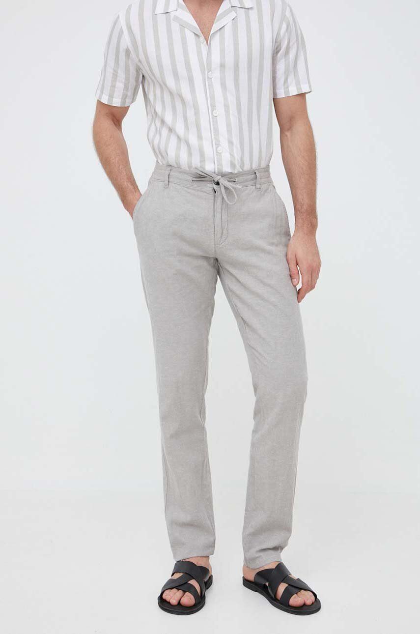 Plátěné kalhoty Lindbergh šedá barva, jednoduché - šedá -  55 % Len