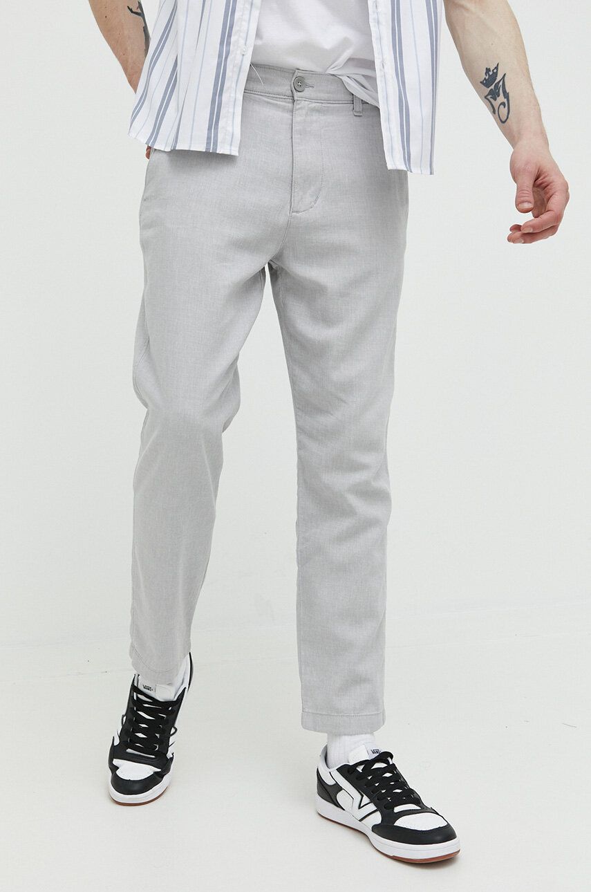 Kalhoty s příměsí lnu Hollister Co. šedá barva