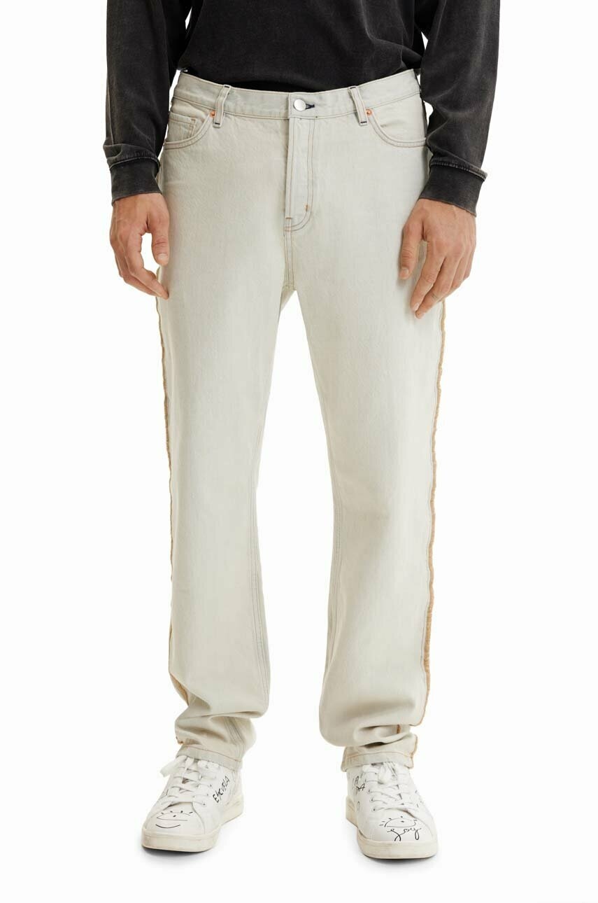 Desigual Pantaloni De Bumbac Culoarea Albastru Marin, Drept