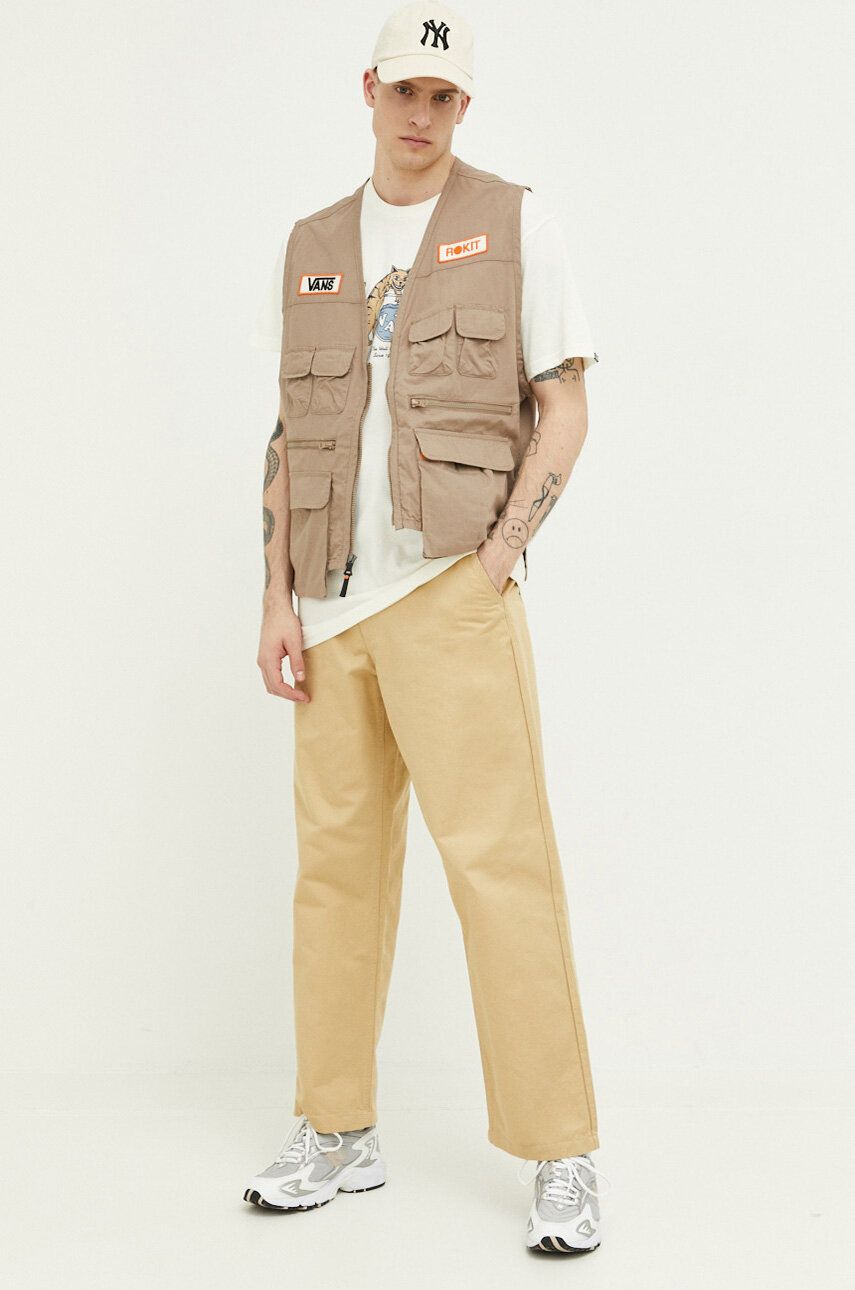 Bavlněné kalhoty Vans béžová barva, jednoduché - béžová -  Hlavní materiál: 100 % Bavlna P