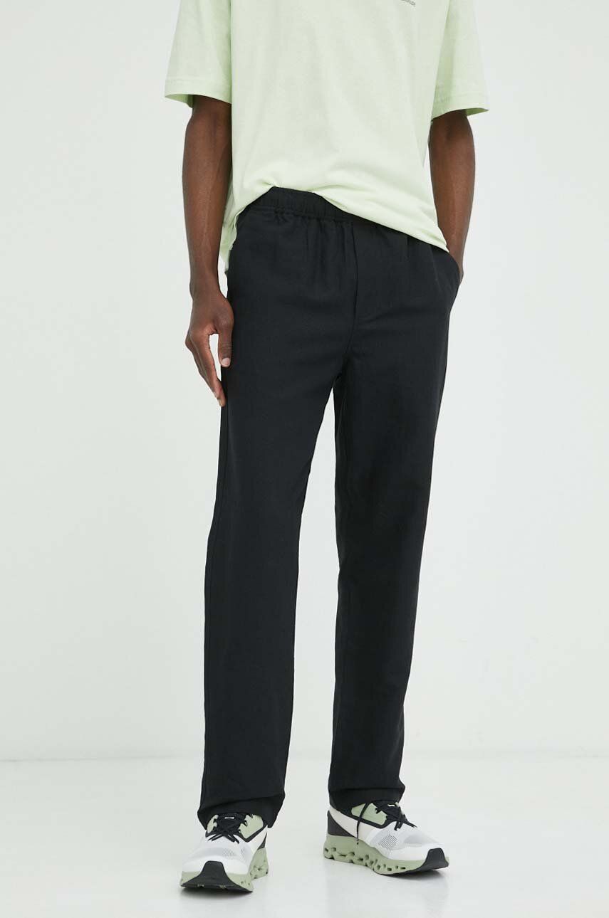 Plátěné kalhoty Samsoe Samsoe černá barva, jednoduché - černá -  Hlavní materiál: 57 % Len