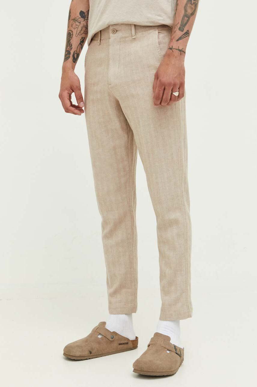 Abercrombie & Fitch pantaloni din amestec de in culoarea maro, drept Abercrombie