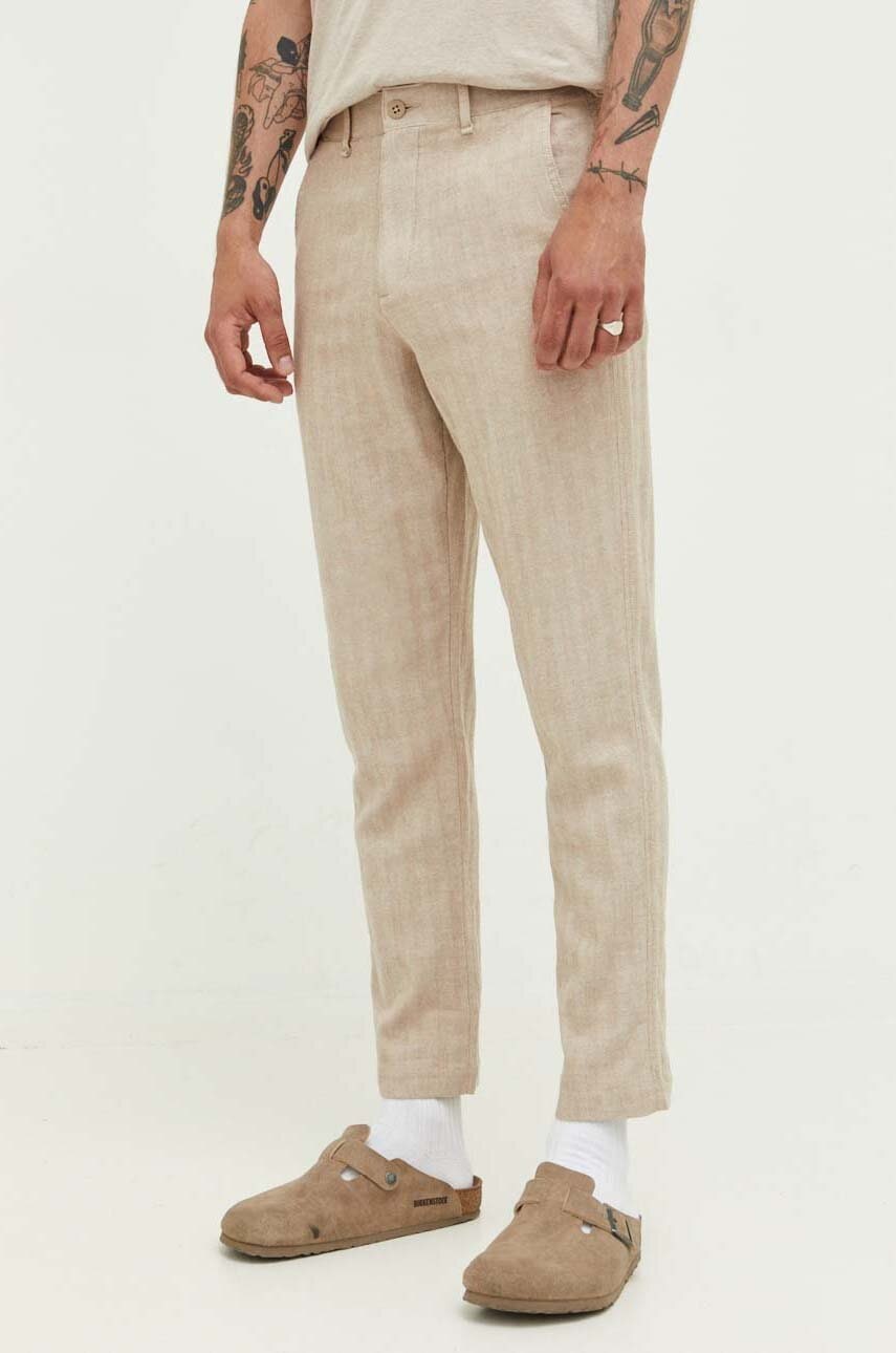 Abercrombie & Fitch pantaloni din amestec de in culoarea maro, drept