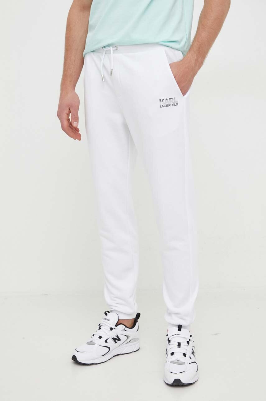 Karl lagerfeld pantaloni de trening culoarea alb, cu imprimeu