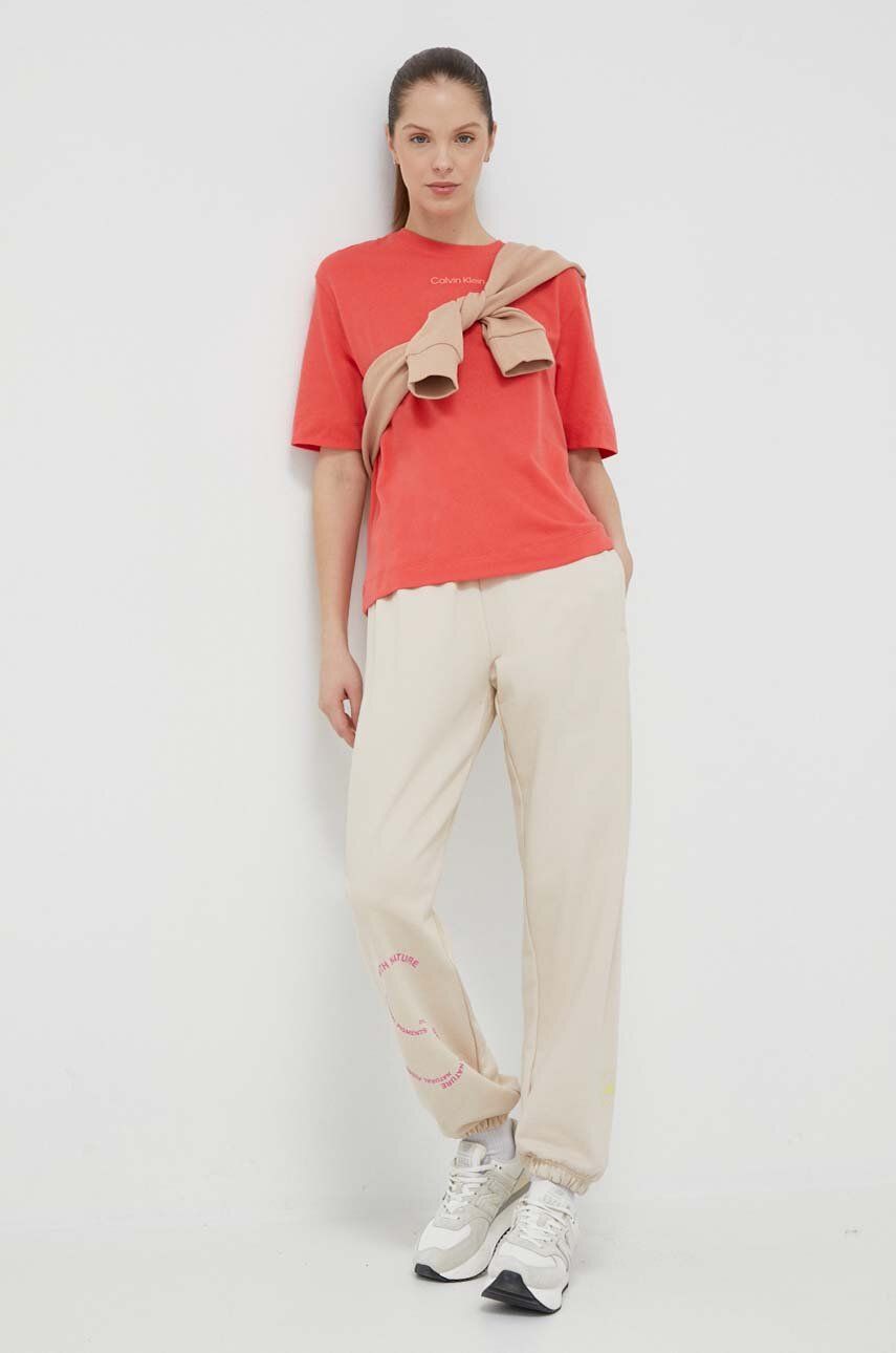 Adidas By Stella McCartney Pantaloni De Trening Din Bumbac Culoarea Bej, Cu Imprimeu