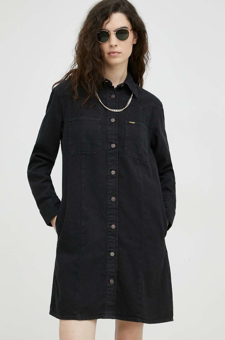 Wrangler sukienka jeansowa kolor czarny mini prosta