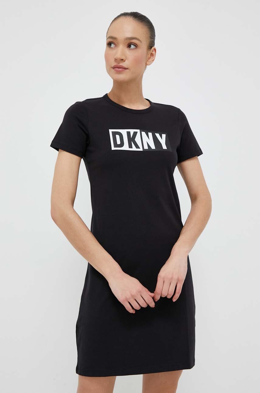 

Рокля Dkny в черно къс модел със стандартна кройка, Черен
