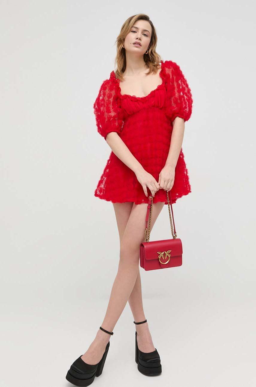 For Love & Lemons rochie Hannah culoarea rosu, mini, evazati