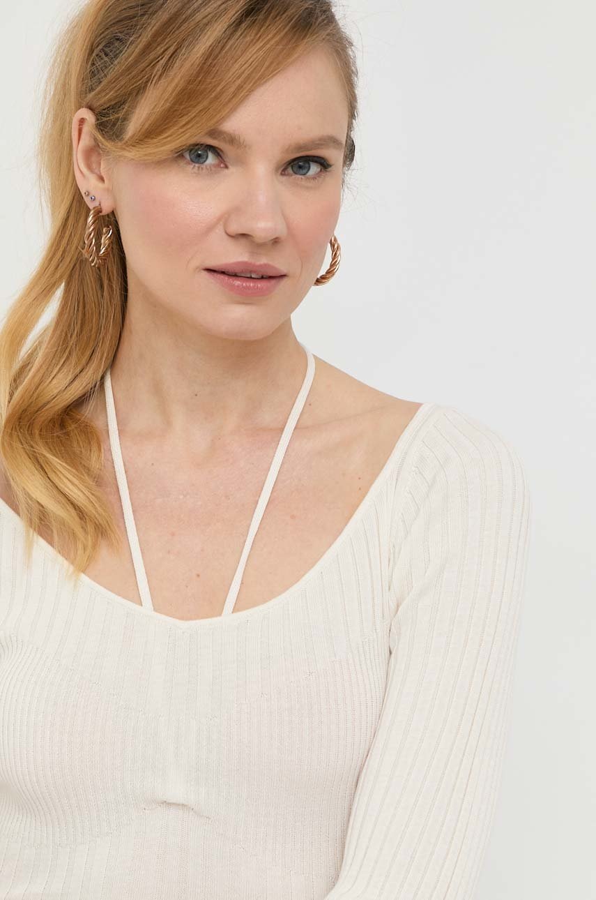 Сукня з домішкою шовку Guess колір бежевий mini облягаюча