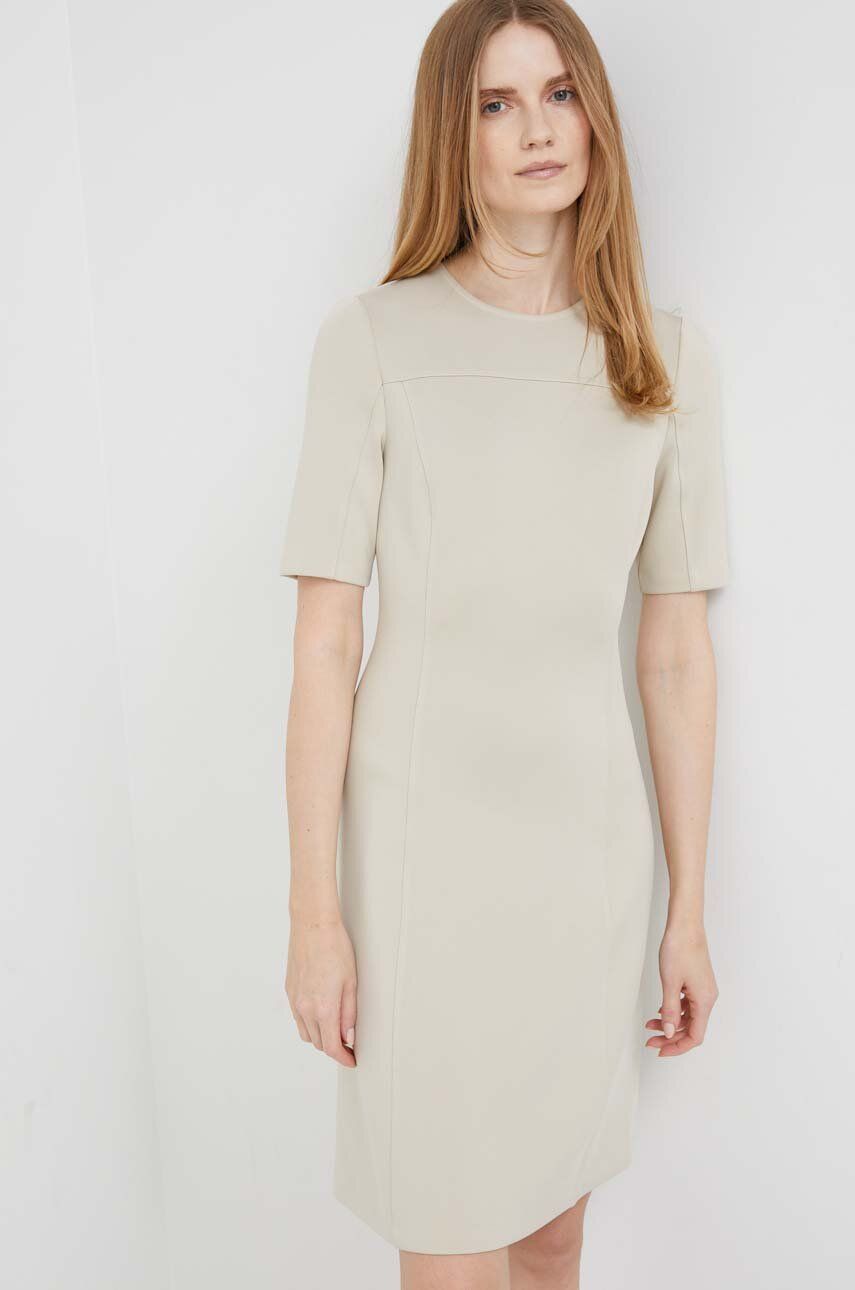 Šaty Calvin Klein béžová barva, mini - béžová -  92 % Polyester