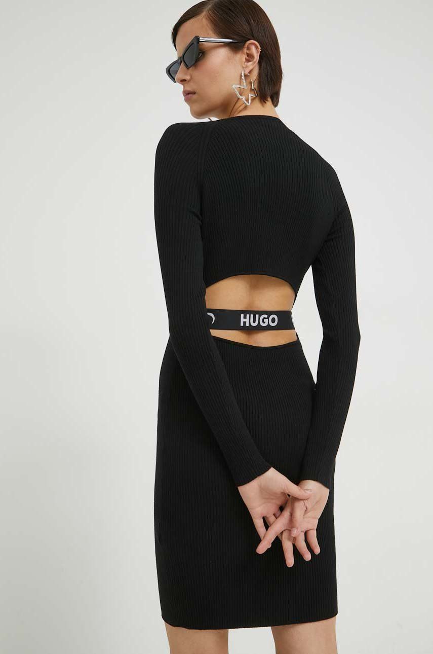 HUGO rochie culoarea negru, mini, mulata 2023 ❤️ Pret Super answear imagine noua 2022