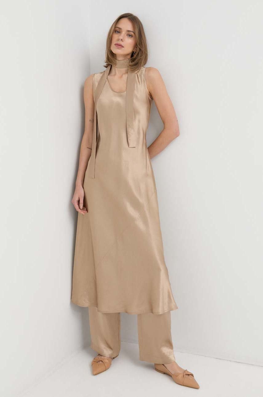 

Рокля Max Mara Leisure в златисто дълъг модел със стандартна кройка, Злато