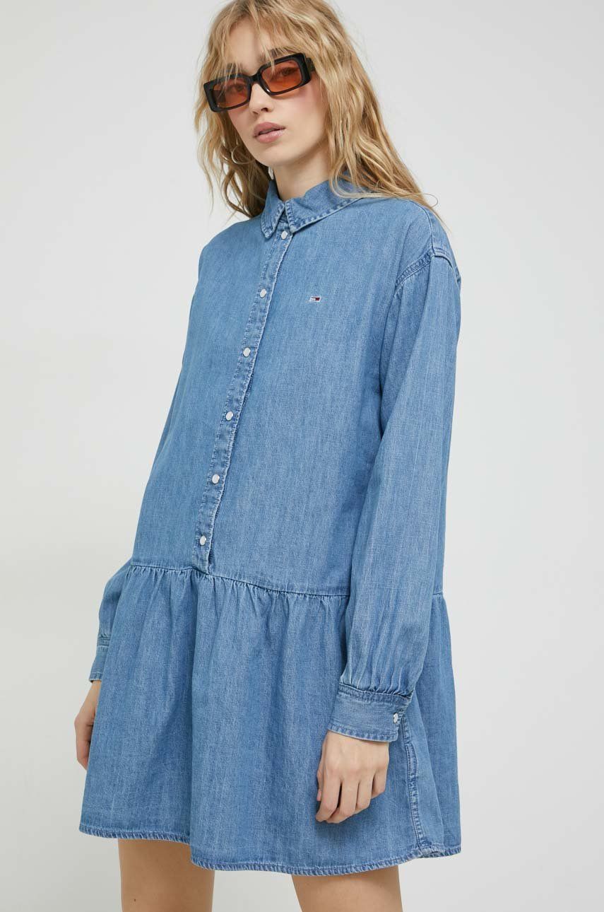 Džínové šaty Tommy Jeans mini - modrá -  100 % Organická bavlna