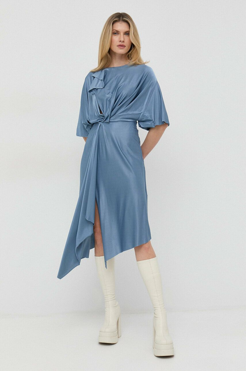 Šaty Victoria Beckham midi - modrá -  Materiál č. 1: 90 % Viskóza