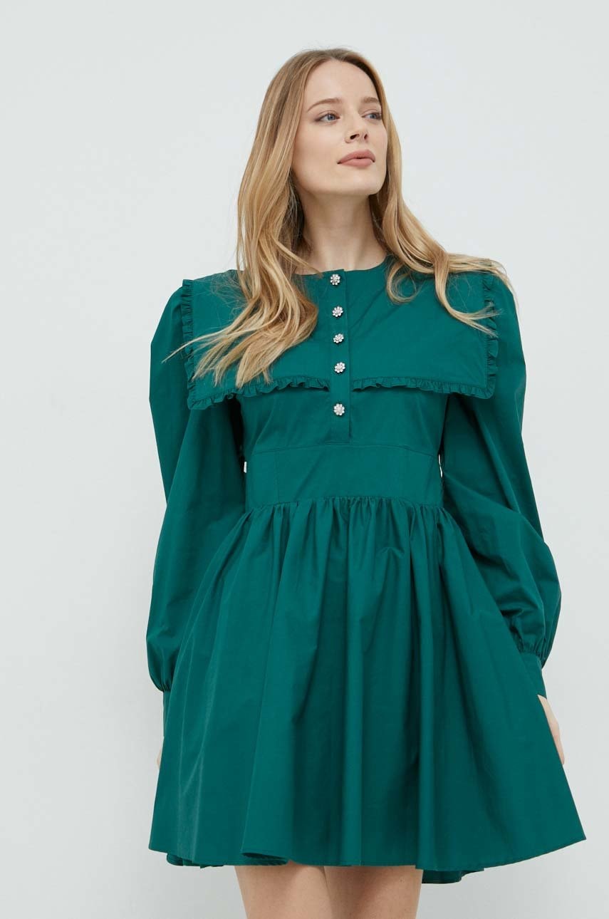 Custommade rochie din bumbac culoarea verde, mini, evazati