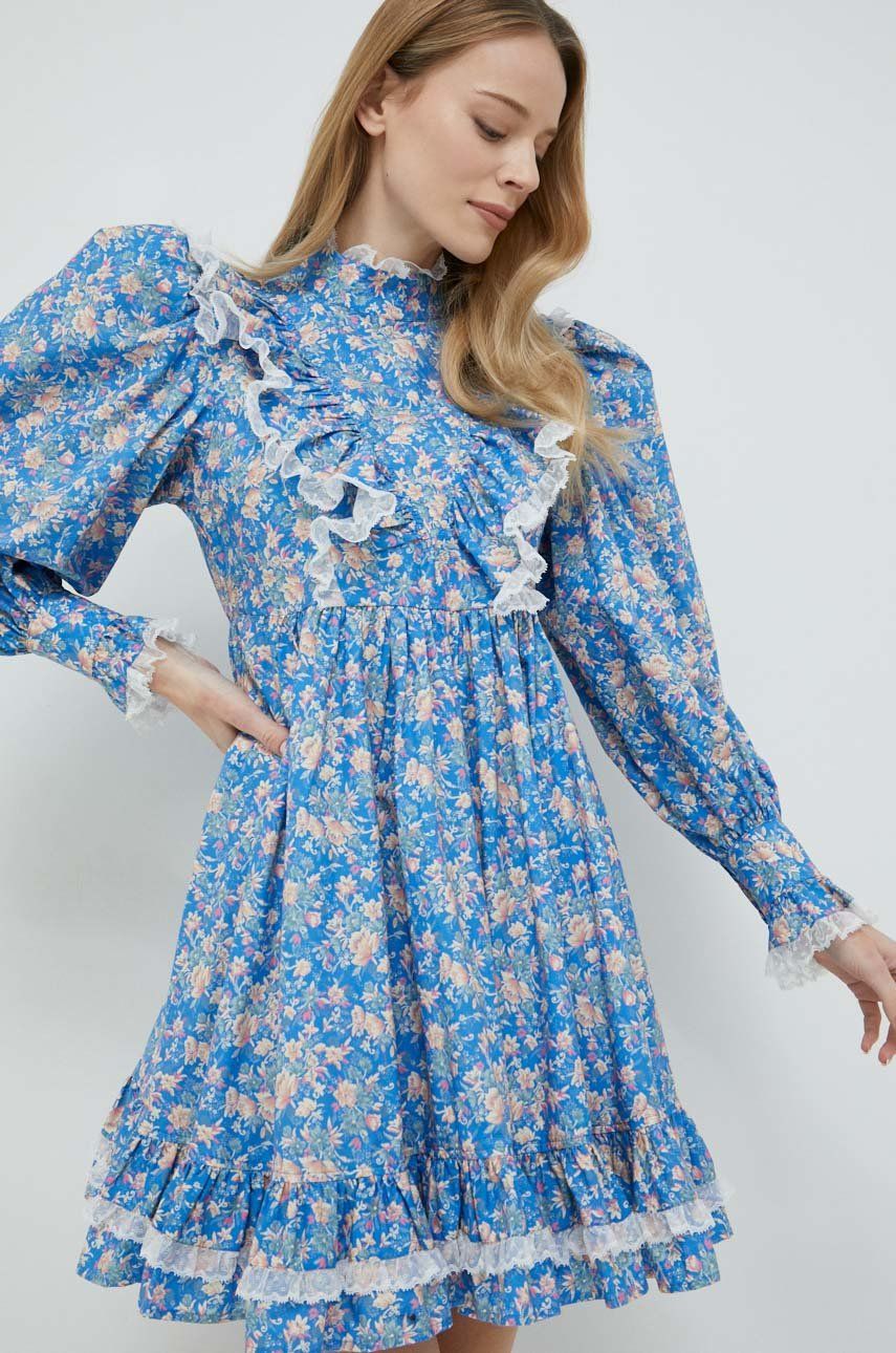Bavlněné šaty Custommade mini - modrá -  100 % Organická bavlna