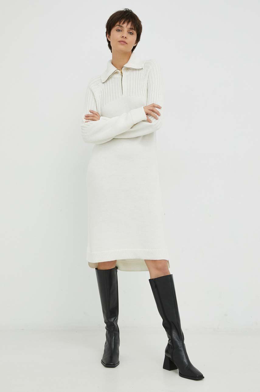 Šaty z vlněné směsi G-Star Raw béžová barva, mini, oversize - béžová -  50 % Akryl