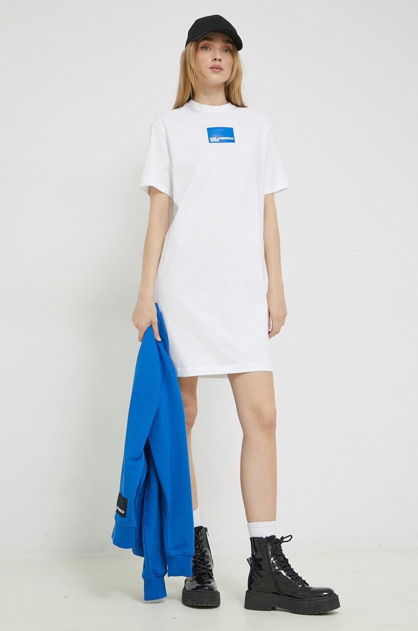 Karl Lagerfeld Jeans rochie din bumbac culoarea alb, mini, oversize