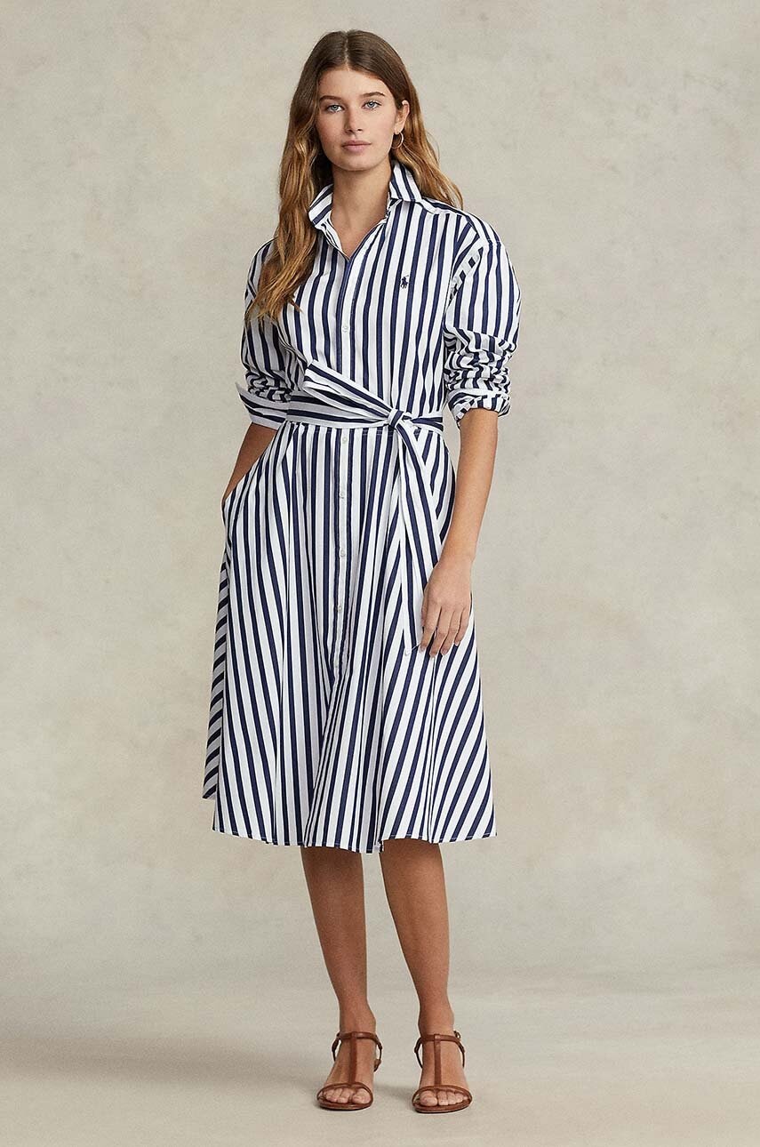 Βαμβακερό φόρεμα Polo Ralph Lauren χρώμα: ναυτικό μπλε