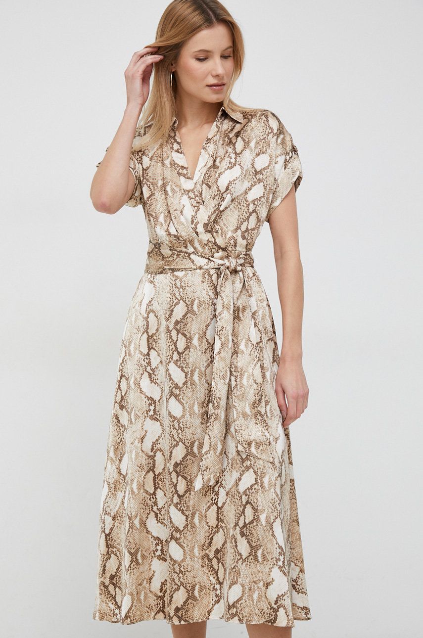 Šaty Lauren Ralph Lauren béžová barva, midi - béžová -  Hlavní materiál: 60 % Recyklovaný polye