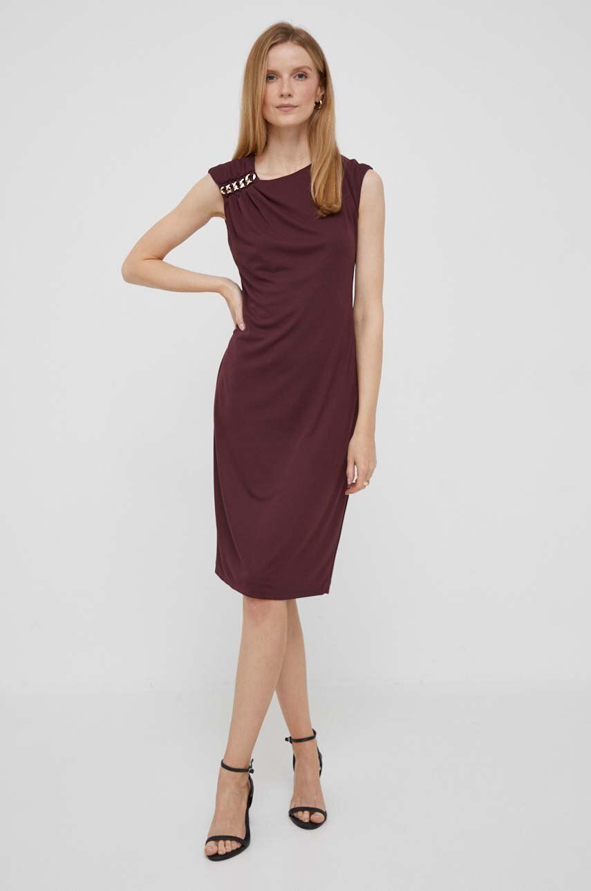 Šaty Lauren Ralph Lauren vínová barva, mini - burgundské - Hlavní materiál: 94 % Polyester