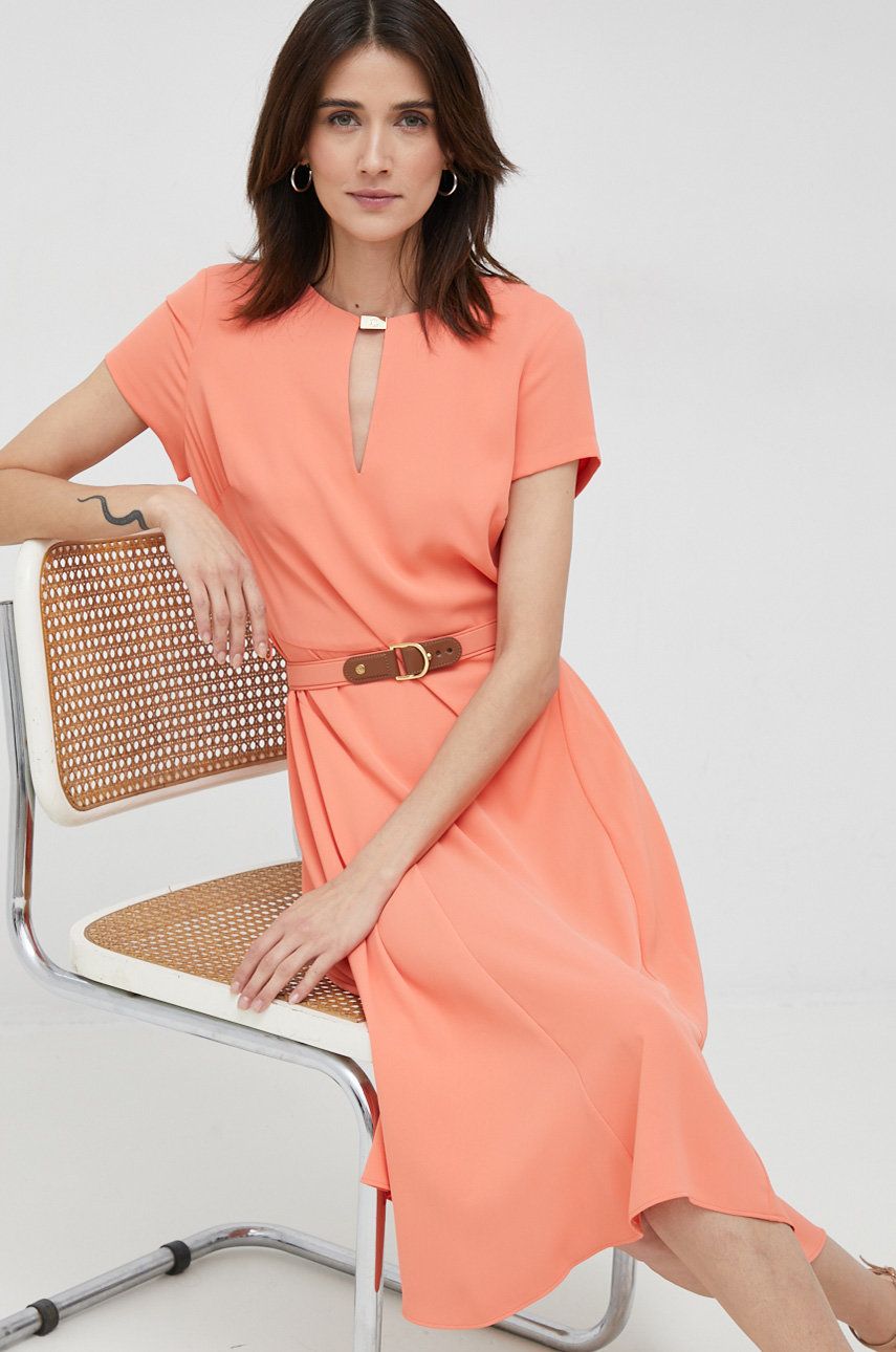 Šaty Lauren Ralph Lauren oranžová barva, mini - oranžová -  100 % Recyklovaný polyester