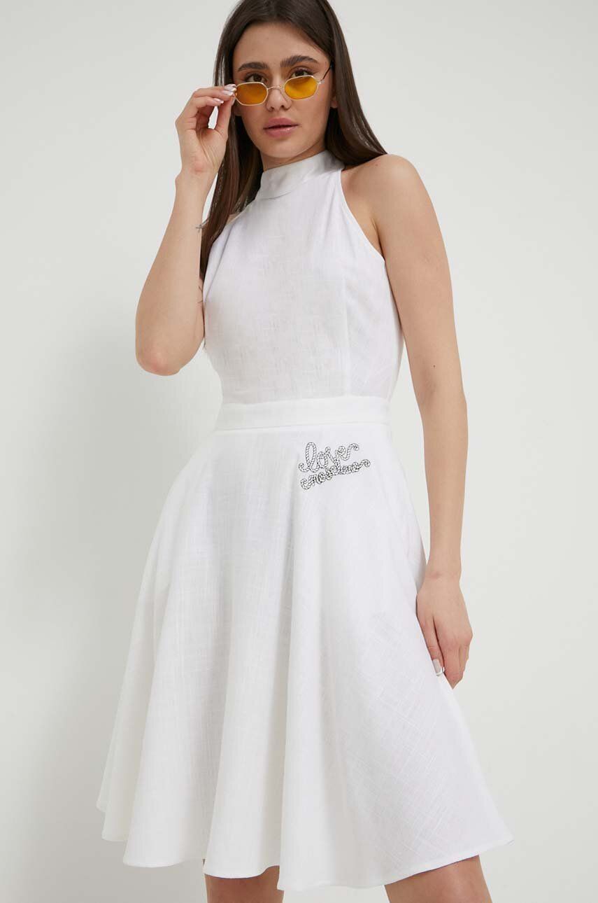 Love Moschino rochie din amestec de in culoarea alb, mini, evazati