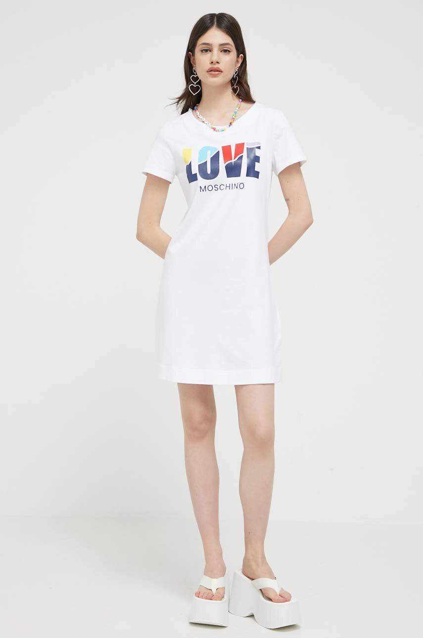 Levně Bavlněné šaty Love Moschino bílá barva, mini