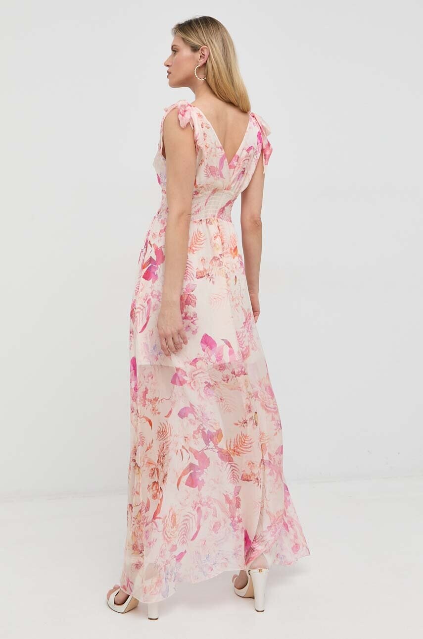 Сукня з домішкою шовку Guess колір бежевий maxi розкльошена